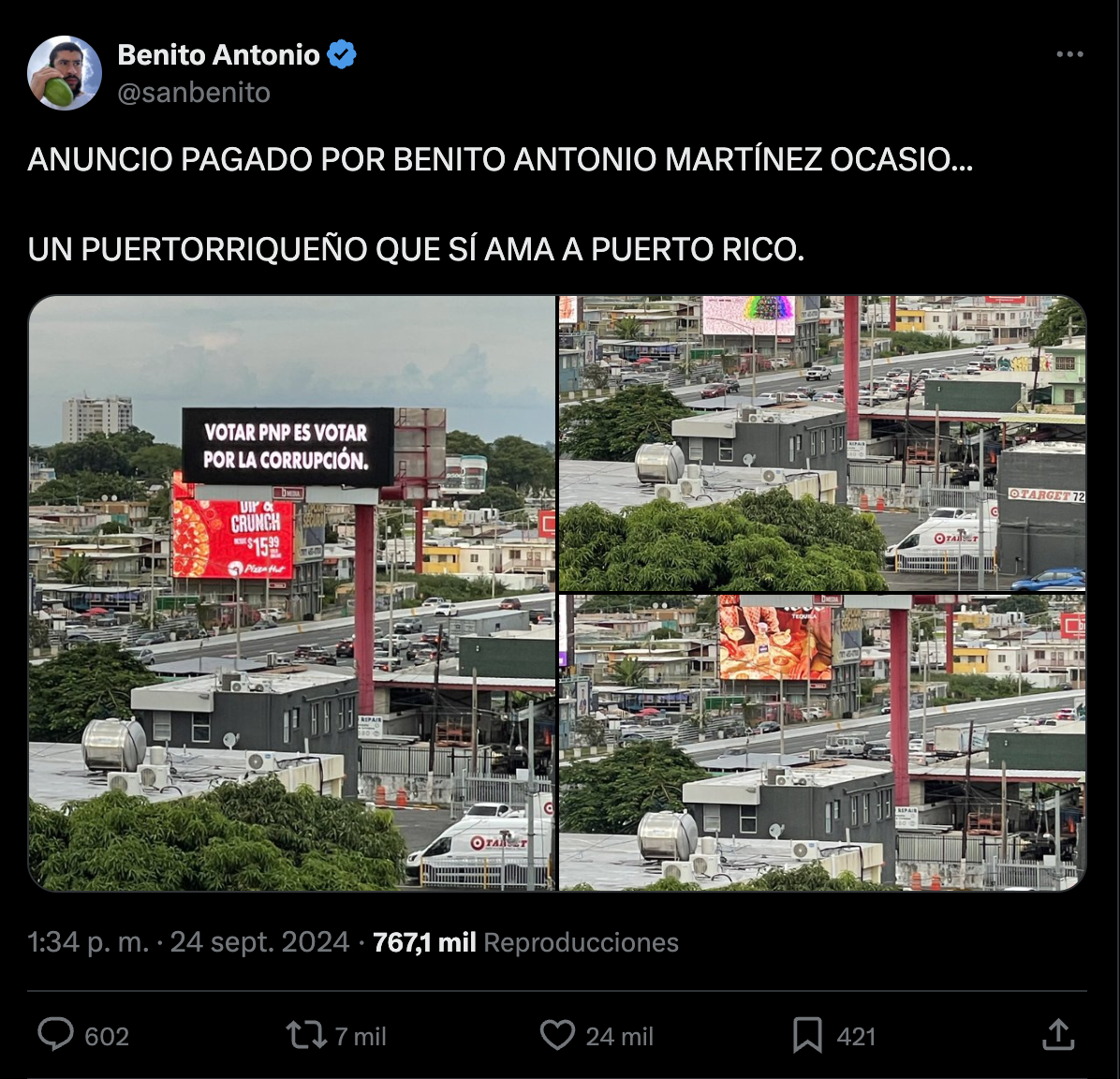 Benito publica en X sus anuncios espectaculares