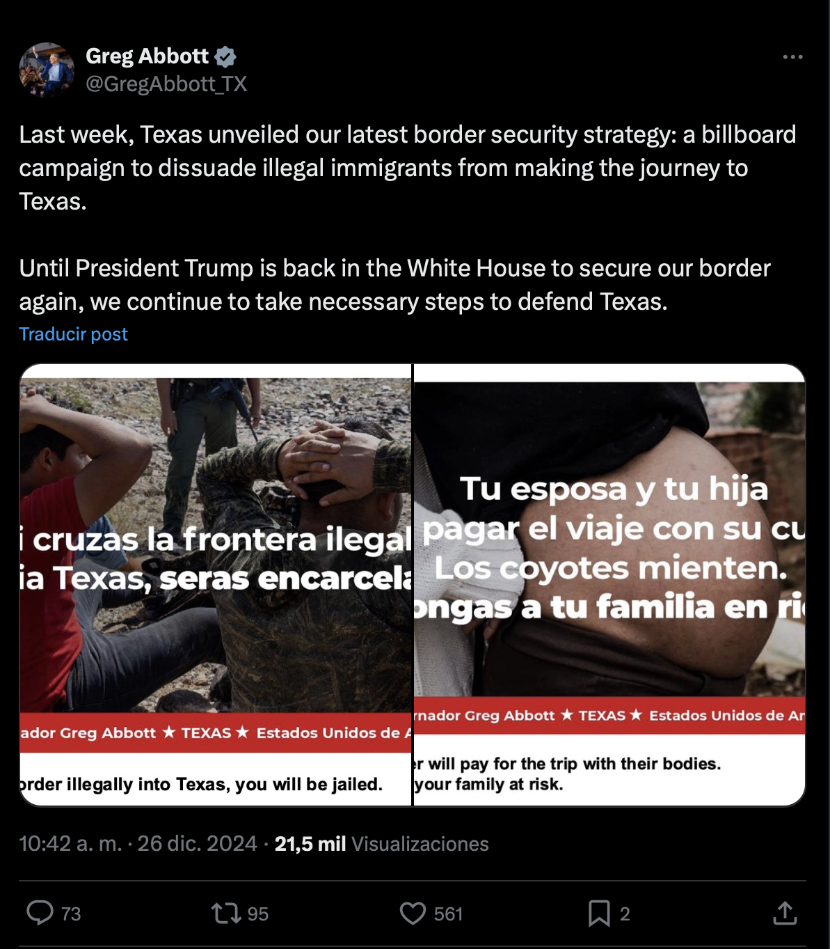Greg Abbott presenta la campaña para disuadir migrantes