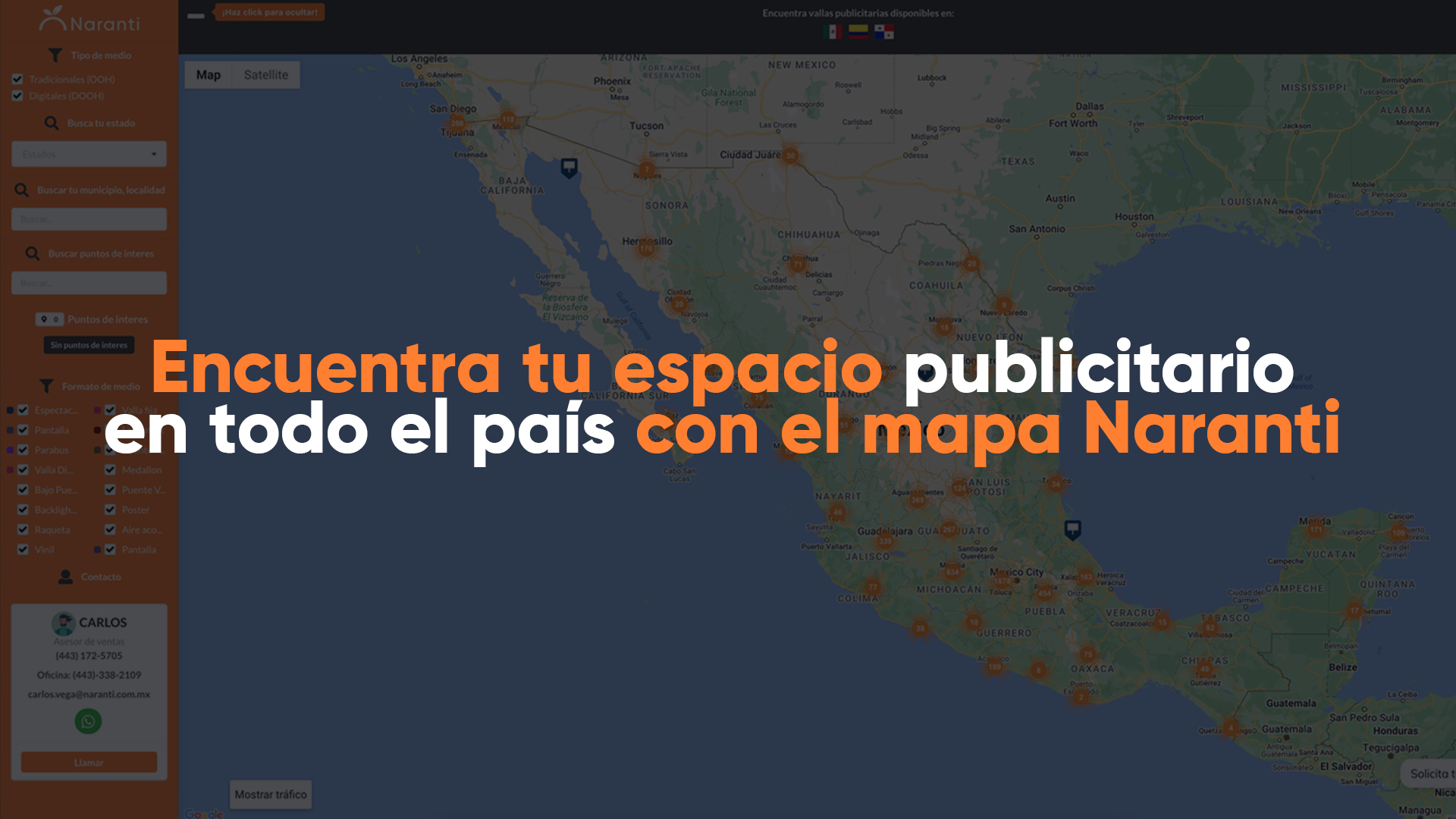 mapa naranti, publicidad exterior, vallas publicitarias, ubicacion publicidad exterior, agencia de publicidad exterior, publicidad out of home, ubicaciones estrategicas, naranti